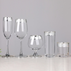 Silver Trim Platinum Rim Lead Free Crystal Champagne Flute Brandy Snifter Collins Old Fashioned Wine Glass Goblets Set,Großhandel Glaswaren & Hersteller von maßgefertigten Kerzengläsern | Ruixin Glass,Silver Trim Platinum Rim Lead Free Crystal Champagne Flute Brandy Snifter Collins Old Fashioned Wine Glass Goblets Set