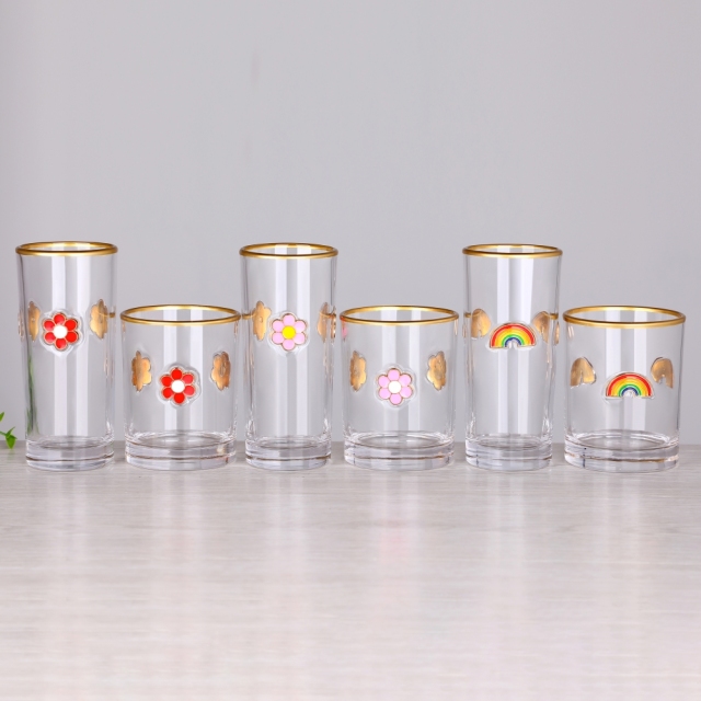 Ready to Ship Gold Rim 3D Enamel Raised Design Barware Cocktail Water Highball Drinking Glass Tumbler Cup for Gift,Wholesale Glassware & Custom Candle Jar Manufacturer | Ruixin Glass,Ready to Ship Gold Rim 3D Enamel Raised Design Barware Cocktail Water Highball Drinking Glass Tumbler Cup for Gift