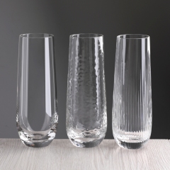 Custom Logo Unique Wedding bar Modern Ribbed Hammered Lead Free Crystal Stemless Prosecco Glassware Champagne Flutes Glasses,Fabricante Mayorista de Artículos de Vidrio y Tarros de Vela Personalizados | Ruixin Glass,Custom Logo Unique Wedding bar Modern Ribbed Hammered Lead Free Crystal Stemless Prosecco Glassware Champagne Flutes Glasses