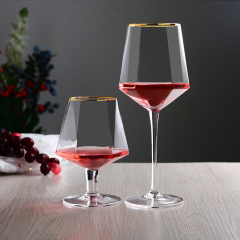 Wholesale Luxury Crystal Diamond Shaped Short Stem 14oz Custom logo Gold Rim Good Modern Brandy Goblet Red Wine Glass,Fabricante Mayorista de Artículos de Vidrio y Tarros de Vela Personalizados | Ruixin Glass,Wholesale Luxury Crystal Diamond Shaped Short Stem 14oz Custom logo Gold Rim Good Modern Brandy Goblet Red Wine Glass