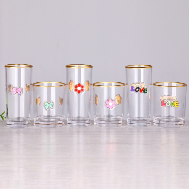 Ready to Ship Gold Rim 3D Enamel Raised Design Barware Cocktail Water Highball Drinking Glass Tumbler Cup for Gift,Wholesale Glassware & Custom Candle Jar Manufacturer | Ruixin Glass,Ready to Ship Gold Rim 3D Enamel Raised Design Barware Cocktail Water Highball Drinking Glass Tumbler Cup for Gift