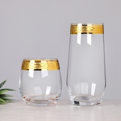 Luxury No Lead Crystal Art Deco Edge Gold Rimmed Glass champagne Flutes Wine Glasses Stemless,Fabricante Mayorista de Artículos de Vidrio y Tarros de Vela Personalizados | Ruixin Glass,Luxury No Lead Crystal Art Deco Edge Gold Rimmed Glass champagne Flutes Wine Glasses Stemless