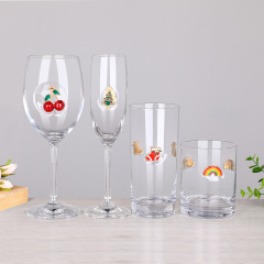 Metallic Affixed 3D Decorative Enamel Emblem Icon Attached Red Wine Drinking Champagne Flute Rocks Highball Collins Glass,Wholesale Glassware & Custom Candle Jar Manufacturer | Ruixin Glass,Metallic Affixed 3D Decorative Enamel Emblem Icon Attached Red Wine Drinking Champagne Flute Rocks Highball Collins Glass