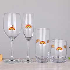 Metallic Affixed 3D Decorative Enamel Emblem Icon Attached Red Wine Drinking Champagne Flute Rocks Highball Collins Glass,Wholesale Glassware & Custom Candle Jar Manufacturer | Ruixin Glass,Metallic Affixed 3D Decorative Enamel Emblem Icon Attached Red Wine Drinking Champagne Flute Rocks Highball Collins Glass