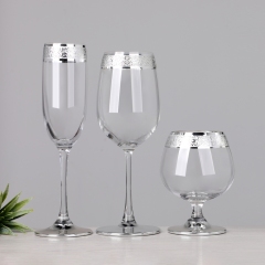 Silver Trim Platinum Rim Lead Free Crystal Champagne Flute Brandy Snifter Collins Old Fashioned Wine Glass Goblets Set,Großhandel Glaswaren & Hersteller von maßgefertigten Kerzengläsern | Ruixin Glass,Silver Trim Platinum Rim Lead Free Crystal Champagne Flute Brandy Snifter Collins Old Fashioned Wine Glass Goblets Set