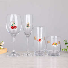 Metallic Affixed 3D Decorative Enamel Emblem Icon Attached Red Wine Drinking Champagne Flute Rocks Highball Collins Glass,Wholesale Glassware & Custom Candle Jar Manufacturer | Ruixin Glass,Metallic Affixed 3D Decorative Enamel Emblem Icon Attached Red Wine Drinking Champagne Flute Rocks Highball Collins Glass