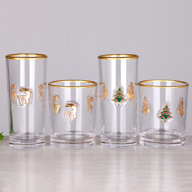 Ready to Ship Christmas Fruit Raised 3D Enamel Applique Motif Gold Rim Highball Cooler Double Old Fashioned Rocks Tumbler Glass,Wholesale Glassware & Custom Candle Jar Manufacturer | Ruixin Glass,Ready to Ship Christmas Fruit Raised 3D Enamel Applique Motif Gold Rim Highball Cooler Double Old Fashioned Rocks Tumbler Glass