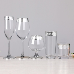 Luxury Silver Band Rim Greek Key Design Champagne Flute Brandy Highball Whiskey Wine Glass Drinkware Set Home Bar Barware,Wholesale Glassware & Custom Candle Jar Manufacturer | Ruixin Glass,Luxury Silver Band Rim Greek Key Design Champagne Flute Brandy Highball Whiskey Wine Glass Drinkware Set Home Bar Barware