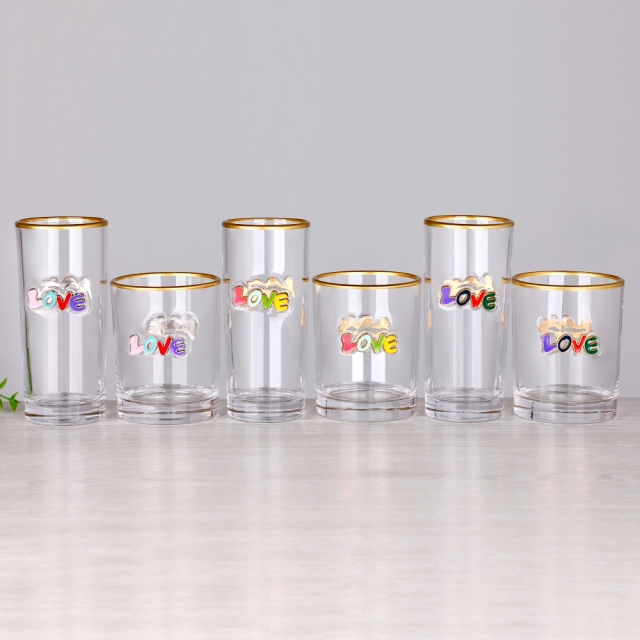 Ready to Ship Gold Rim 3D Enamel Raised Design Barware Cocktail Water Highball Drinking Glass Tumbler Cup for Gift,Wholesale Glassware & Custom Candle Jar Manufacturer | Ruixin Glass,Ready to Ship Gold Rim 3D Enamel Raised Design Barware Cocktail Water Highball Drinking Glass Tumbler Cup for Gift