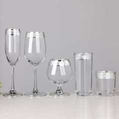 Silver Trim Platinum Rim Lead Free Crystal Champagne Flute Brandy Snifter Collins Old Fashioned Wine Glass Goblets Set,Großhandel Glaswaren & Hersteller von maßgefertigten Kerzengläsern | Ruixin Glass,Silver Trim Platinum Rim Lead Free Crystal Champagne Flute Brandy Snifter Collins Old Fashioned Wine Glass Goblets Set