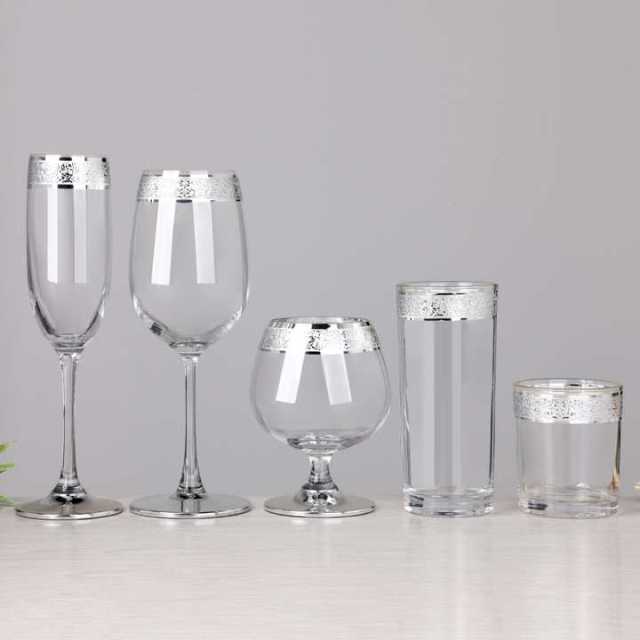 Silver Trim Platinum Rim Lead Free Crystal Champagne Flute Brandy Snifter Collins Old Fashioned Wine Glass Goblets Set,Großhandel Glaswaren & Hersteller von maßgefertigten Kerzengläsern | Ruixin Glass,Silver Trim Platinum Rim Lead Free Crystal Champagne Flute Brandy Snifter Collins Old Fashioned Wine Glass Goblets Set