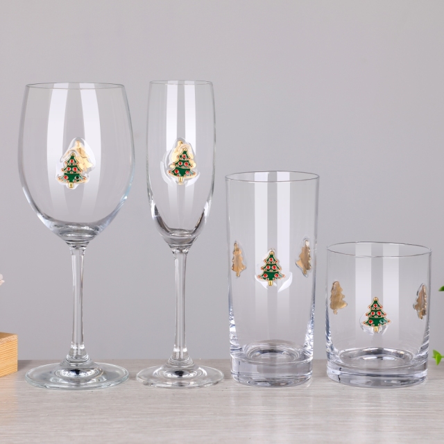 Metallic Affixed 3D Decorative Enamel Emblem Icon Attached Red Wine Drinking Champagne Flute Rocks Highball Collins Glass,Wholesale Glassware & Custom Candle Jar Manufacturer | Ruixin Glass,Metallic Affixed 3D Decorative Enamel Emblem Icon Attached Red Wine Drinking Champagne Flute Rocks Highball Collins Glass