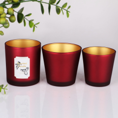 Wholesale Luxury Matte Red Glass Candle Jars Gold Inside Electroplated Custom Logo Private Label Empty Vessels Bulk,Grossiste en Verrerie & Fabricant de Bocaux à Bougies sur Mesure | Ruixin Glass,Wholesale Luxury Matte Red Glass Candle Jars Gold Inside Electroplated Custom Logo Private Label Empty Vessels Bulk