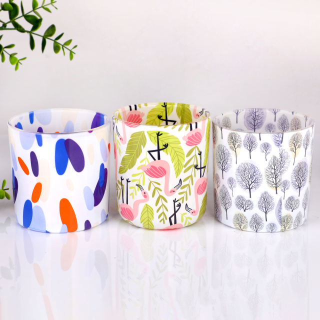 Wholesale Custom Decal Printed Glass Candle Jar Tumbler 17oz Nordic Tropical Flamingo Floral Pattern Bulk Gift Set OEM,卸売ガラス製品＆カスタムキャンドルジャー製造メーカー | Ruixin Glass,Wholesale Custom Decal Printed Glass Candle Jar Tumbler 17oz Nordic Tropical Flamingo Floral Pattern Bulk Gift Set OEM