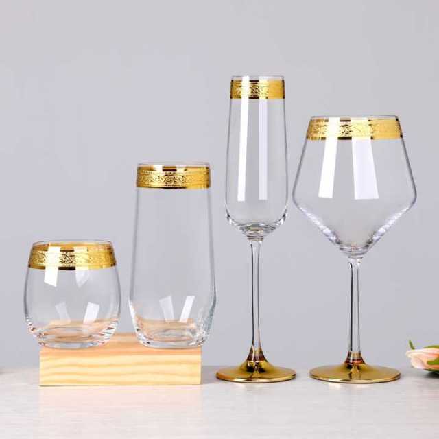 Luxury No Lead Crystal Art Deco Edge Gold Rimmed Glass champagne Flutes Wine Glasses Stemless,卸売ガラス製品＆カスタムキャンドルジャー製造メーカー | Ruixin Glass,Luxury No Lead Crystal Art Deco Edge Gold Rimmed Glass champagne Flutes Wine Glasses Stemless