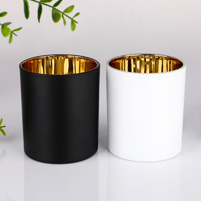 Wholesale Custom Logo Luxury Matte Black White Glass Candle Jars Gold Inside Electroplated Vessel With Wooden Lids Bulk,卸売ガラス製品＆カスタムキャンドルジャー製造メーカー | Ruixin Glass,Wholesale Custom Logo Luxury Matte Black White Glass Candle Jars Gold Inside Electroplated Vessel With Wooden Lids Bulk