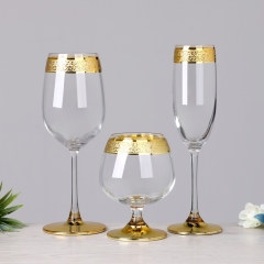Vintage Crystal Etched Gold Rimmed Pattern champagne Flutes Cognac Cooler Cocktail Wine Glasses with Thick Gold Band Bottom,Оптовые поставки стеклянной посуды и производство индивидуальных свечных банок | Ruixin Glass,Vintage Crystal Etched Gold Rimmed Pattern champagne Flutes Cognac Cooler Cocktail Wine Glasses with Thick Gold Band Bottom