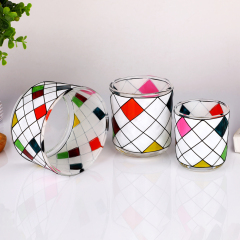 Wholesale Custom Stained Glass Effect Candle Holder Geometric Diamond Pattern Hand Painted Jar Wedding Home Decor Bulk,Оптовые поставки стеклянной посуды и производство индивидуальных свечных банок | Ruixin Glass,Wholesale Custom Stained Glass Effect Candle Holder Geometric Diamond Pattern Hand Painted Jar Wedding Home Decor Bulk