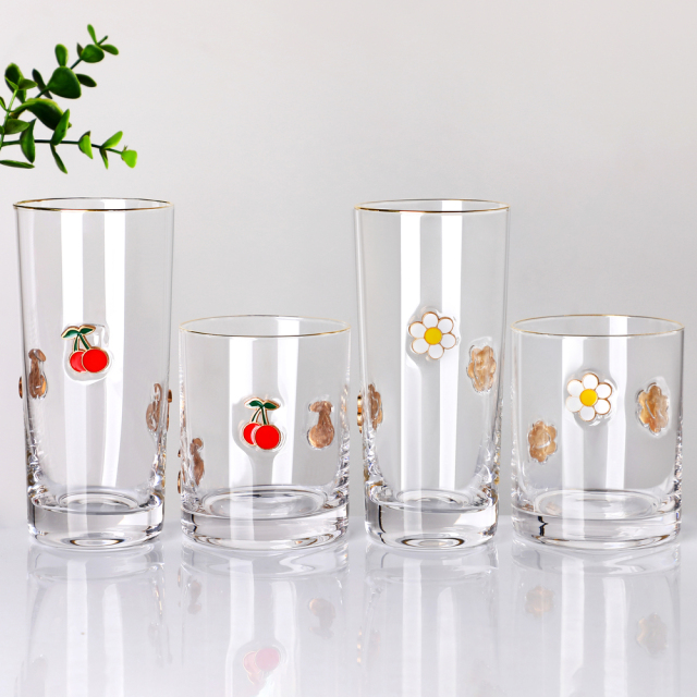 Wholesale Christmas Gift Glass Cup Set Gold Rim 3D Enamel Badge ...