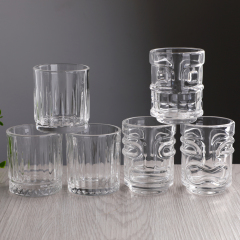 Wholesale Custom Logo 3oz Embossed Tiki Face Diamond Pattern Glass Candle Holder Votive Shot Glass Bulk Gift Box Set,Fabricante de Artigos de Vidro por Atacado & Frascos para Velas Personalizados | Ruixin Glass,Wholesale Custom Logo 3oz Embossed Tiki Face Diamond Pattern Glass Candle Holder Votive Shot Glass Bulk Gift Box Set