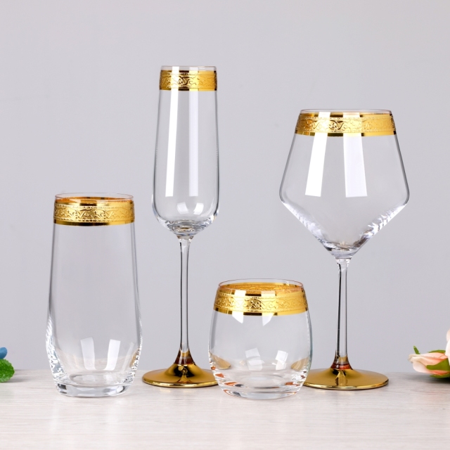 Luxury No Lead Crystal Art Deco Edge Gold Rimmed Glass champagne Flutes Wine Glasses Stemless,卸売ガラス製品＆カスタムキャンドルジャー製造メーカー | Ruixin Glass,Luxury No Lead Crystal Art Deco Edge Gold Rimmed Glass champagne Flutes Wine Glasses Stemless