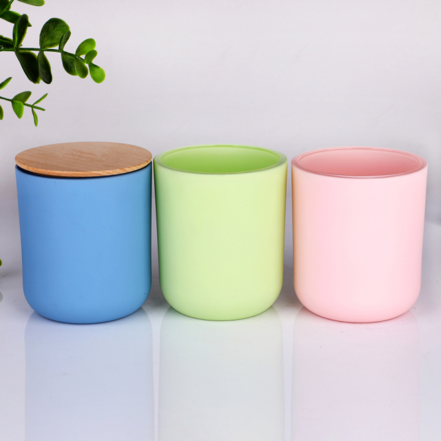 Wholesale 16oz Matte Colored Glass Candle Jars With Bamboo Lids Round Bottom Bulk Empty Luxury Candle Vessels Custom Logo,تجارة الجملة للأواني الزجاجية ومصنع جرار الشموع المخصصة | رويشين غلاس,Wholesale 16oz Matte Colored Glass Candle Jars With Bamboo Lids Round Bottom Bulk Empty Luxury Candle Vessels Custom Logo