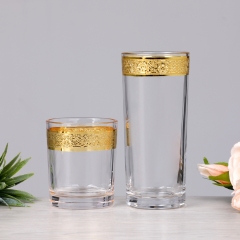 Vintage Crystal Etched Gold Rimmed Pattern champagne Flutes Cognac Cooler Cocktail Wine Glasses with Thick Gold Band Bottom,Оптовые поставки стеклянной посуды и производство индивидуальных свечных банок | Ruixin Glass,Vintage Crystal Etched Gold Rimmed Pattern champagne Flutes Cognac Cooler Cocktail Wine Glasses with Thick Gold Band Bottom
