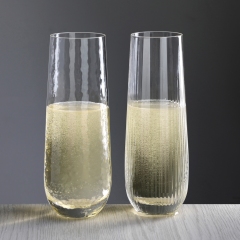 Custom Logo Unique Wedding bar Modern Ribbed Hammered Lead Free Crystal Stemless Prosecco Glassware Champagne Flutes Glasses,卸売ガラス製品＆カスタムキャンドルジャー製造メーカー | Ruixin Glass,Custom Logo Unique Wedding bar Modern Ribbed Hammered Lead Free Crystal Stemless Prosecco Glassware Champagne Flutes Glasses