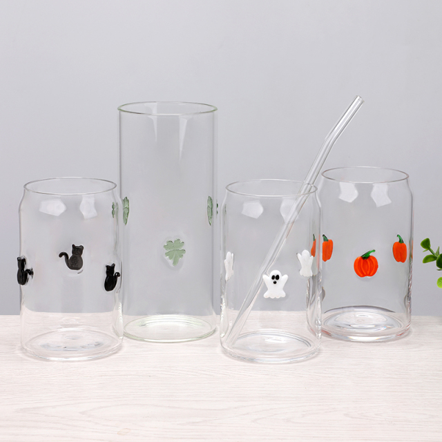 Wholesale Custom 3D Embossed Halloween Pumpkin Ghost Glass Beer Can Cup With Bamboo Lid Straw Set Bulk Logo Iced Coffee,تجارة الجملة للأواني الزجاجية ومصنع جرار الشموع المخصصة | رويشين غلاس,Wholesale Custom 3D Embossed Halloween Pumpkin Ghost Glass Beer Can Cup With Bamboo Lid Straw Set Bulk Logo Iced Coffee