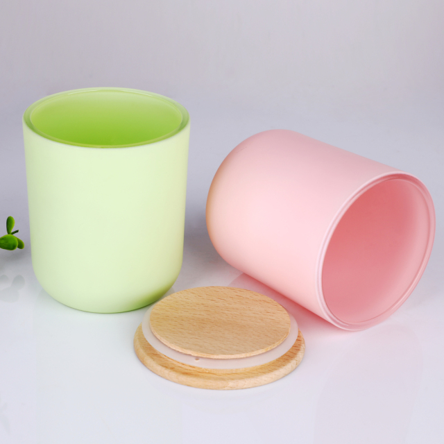 Wholesale 16oz Matte Colored Glass Candle Jars With Bamboo Lids Round Bottom Bulk Empty Luxury Candle Vessels Custom Logo,تجارة الجملة للأواني الزجاجية ومصنع جرار الشموع المخصصة | رويشين غلاس,Wholesale 16oz Matte Colored Glass Candle Jars With Bamboo Lids Round Bottom Bulk Empty Luxury Candle Vessels Custom Logo