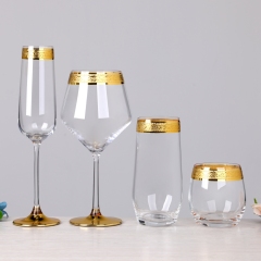 Luxury No Lead Crystal Art Deco Edge Gold Rimmed Glass champagne Flutes Wine Glasses Stemless,卸売ガラス製品＆カスタムキャンドルジャー製造メーカー | Ruixin Glass,Luxury No Lead Crystal Art Deco Edge Gold Rimmed Glass champagne Flutes Wine Glasses Stemless
