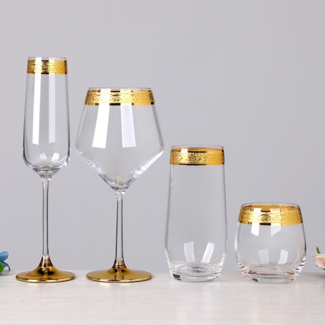Luxury No Lead Crystal Art Deco Edge Gold Rimmed Glass champagne Flutes Wine Glasses Stemless,卸売ガラス製品＆カスタムキャンドルジャー製造メーカー | Ruixin Glass,Luxury No Lead Crystal Art Deco Edge Gold Rimmed Glass champagne Flutes Wine Glasses Stemless
