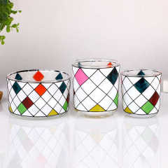 Wholesale Custom Stained Glass Effect Candle Holder Geometric Diamond Pattern Hand Painted Jar Wedding Home Decor Bulk,Оптовые поставки стеклянной посуды и производство индивидуальных свечных банок | Ruixin Glass,Wholesale Custom Stained Glass Effect Candle Holder Geometric Diamond Pattern Hand Painted Jar Wedding Home Decor Bulk