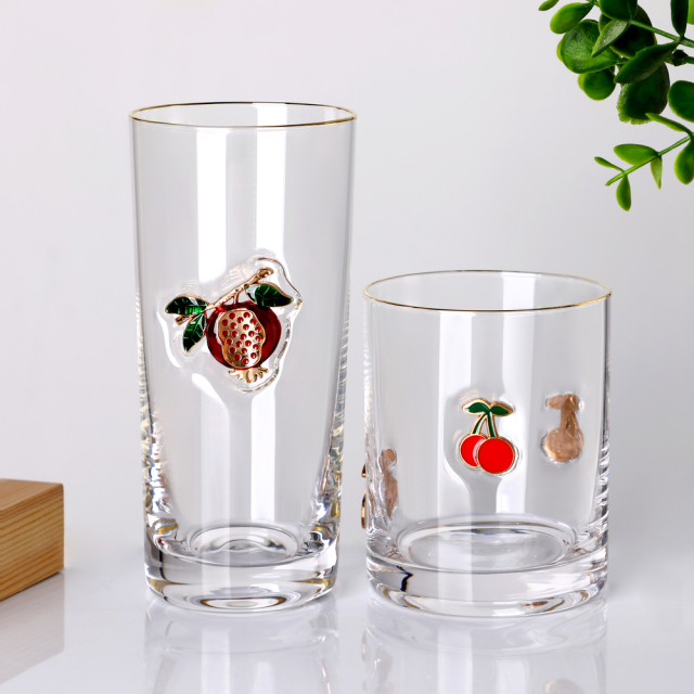 Wholesale Christmas Gift Glass Cup Set Gold Rim 3D Enamel Badge Highball Whiskey Tumbler Borosilicate Custom Logo Box,Оптовые поставки стеклянной посуды и производство индивидуальных свечных банок | Ruixin Glass,Wholesale Christmas Gift Glass Cup Set Gold Rim 3D Enamel Badge Highball Whiskey Tumbler Borosilicate Custom Logo Box