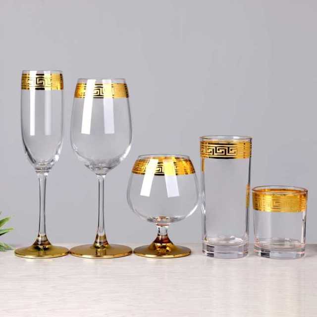 Heavy Bottom Greek Key Gold Rim Champagne Flutes Brandy Snifters Highball Rocks Whiskey Red Wine Drinking Glass,Fabricante de Artigos de Vidro por Atacado & Frascos para Velas Personalizados | Ruixin Glass,Heavy Bottom Greek Key Gold Rim Champagne Flutes Brandy Snifters Highball Rocks Whiskey Red Wine Drinking Glass