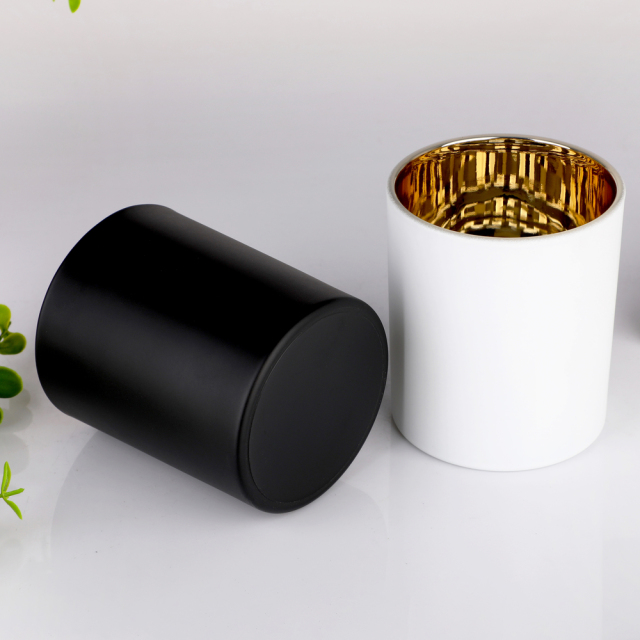 Wholesale Custom Logo Luxury Matte Black White Glass Candle Jars Gold Inside Electroplated Vessel With Wooden Lids Bulk,卸売ガラス製品＆カスタムキャンドルジャー製造メーカー | Ruixin Glass,Wholesale Custom Logo Luxury Matte Black White Glass Candle Jars Gold Inside Electroplated Vessel With Wooden Lids Bulk