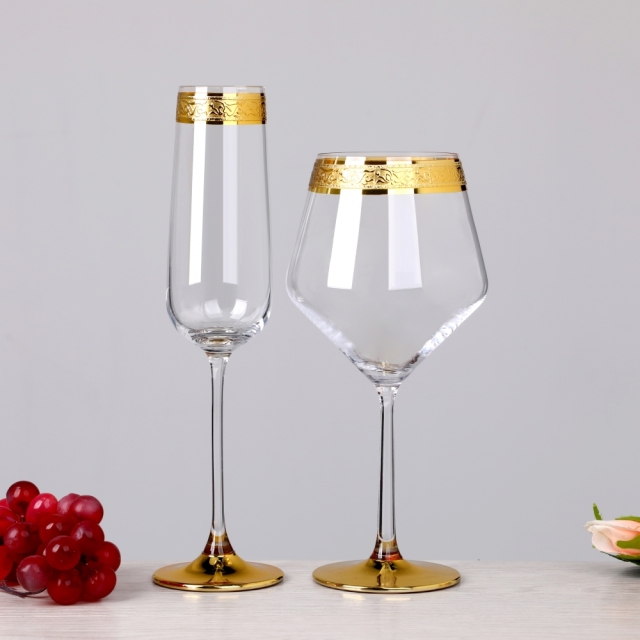Luxury No Lead Crystal Art Deco Edge Gold Rimmed Glass champagne Flutes Wine Glasses Stemless,卸売ガラス製品＆カスタムキャンドルジャー製造メーカー | Ruixin Glass,Luxury No Lead Crystal Art Deco Edge Gold Rimmed Glass champagne Flutes Wine Glasses Stemless