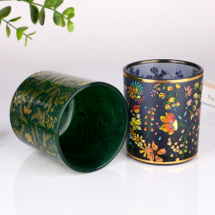Custom Luxury Empty Glass Candle Jars Wholesale Bulk Floral Decal Gold Foil Printed Candle Vessels for Candle Making,卸売ガラス製品＆カスタムキャンドルジャー製造メーカー | Ruixin Glass,Custom Luxury Empty Glass Candle Jars Wholesale Bulk Floral Decal Gold Foil Printed Candle Vessels for Candle Making