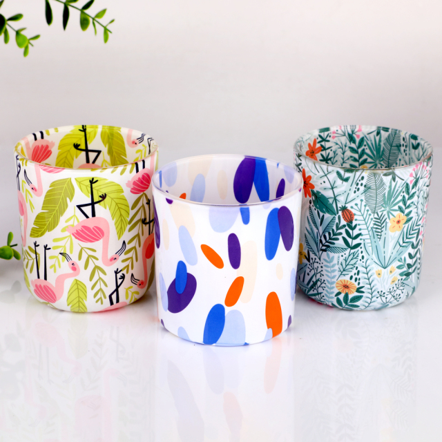 Wholesale Custom Decal Printed Glass Candle Jar Tumbler 17oz Nordic Tropical Flamingo Floral Pattern Bulk Gift Set OEM,卸売ガラス製品＆カスタムキャンドルジャー製造メーカー | Ruixin Glass,Wholesale Custom Decal Printed Glass Candle Jar Tumbler 17oz Nordic Tropical Flamingo Floral Pattern Bulk Gift Set OEM