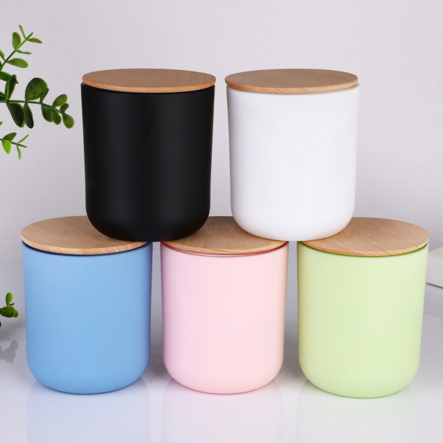 Wholesale 16oz Matte Colored Glass Candle Jars With Bamboo Lids Round Bottom Bulk Empty Luxury Candle Vessels Custom Logo,تجارة الجملة للأواني الزجاجية ومصنع جرار الشموع المخصصة | رويشين غلاس,Wholesale 16oz Matte Colored Glass Candle Jars With Bamboo Lids Round Bottom Bulk Empty Luxury Candle Vessels Custom Logo