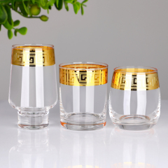Wholesale Luxury Gold Rim Greek Key Glassware Set Custom Logo Highball Whiskey Stemless Wine Glass Cup for Hotel Wedding,卸売ガラス製品＆カスタムキャンドルジャー製造メーカー | Ruixin Glass,Wholesale Luxury Gold Rim Greek Key Glassware Set Custom Logo Highball Whiskey Stemless Wine Glass Cup for Hotel Wedding