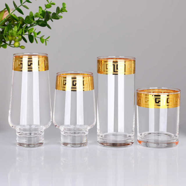 Wholesale Luxury Gold Rim Greek Key Glassware Set Custom Logo Highball Whiskey Stemless Wine Glass Cup for Hotel Wedding,卸売ガラス製品＆カスタムキャンドルジャー製造メーカー | Ruixin Glass,Wholesale Luxury Gold Rim Greek Key Glassware Set Custom Logo Highball Whiskey Stemless Wine Glass Cup for Hotel Wedding