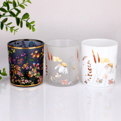 Custom Luxury Empty Glass Candle Jars Wholesale Bulk Floral Decal Gold Foil Printed Candle Vessels for Candle Making,卸売ガラス製品＆カスタムキャンドルジャー製造メーカー | Ruixin Glass,Custom Luxury Empty Glass Candle Jars Wholesale Bulk Floral Decal Gold Foil Printed Candle Vessels for Candle Making