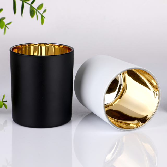 Wholesale Custom Logo Luxury Matte Black White Glass Candle Jars Gold Inside Electroplated Vessel With Wooden Lids Bulk,卸売ガラス製品＆カスタムキャンドルジャー製造メーカー | Ruixin Glass,Wholesale Custom Logo Luxury Matte Black White Glass Candle Jars Gold Inside Electroplated Vessel With Wooden Lids Bulk