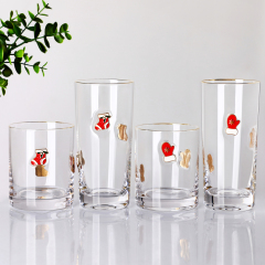 Wholesale Christmas Gift Glass Cup Set Gold Rim 3D Enamel Badge Highball Whiskey Tumbler Borosilicate Custom Logo Box,Оптовые поставки стеклянной посуды и производство индивидуальных свечных банок | Ruixin Glass,Wholesale Christmas Gift Glass Cup Set Gold Rim 3D Enamel Badge Highball Whiskey Tumbler Borosilicate Custom Logo Box