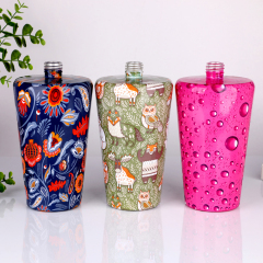 Wholesale Custom 1000ml Flat Glass Flask Bottle Full Wrap Decal Print Beverage Juice Spirit Container Gift Set OEM Bulk,Оптовые поставки стеклянной посуды и производство индивидуальных свечных банок | Ruixin Glass,Wholesale Custom 1000ml Flat Glass Flask Bottle Full Wrap Decal Print Beverage Juice Spirit Container Gift Set OEM Bulk
