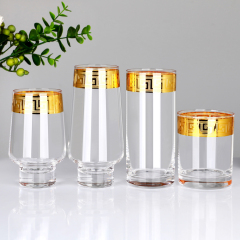 Wholesale Luxury Gold Rim Greek Key Glassware Set Custom Logo Highball Whiskey Stemless Wine Glass Cup for Hotel Wedding,卸売ガラス製品＆カスタムキャンドルジャー製造メーカー | Ruixin Glass,Wholesale Luxury Gold Rim Greek Key Glassware Set Custom Logo Highball Whiskey Stemless Wine Glass Cup for Hotel Wedding