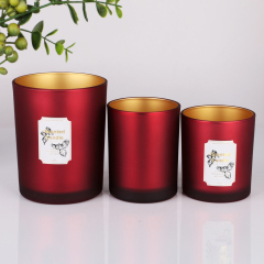 Wholesale Luxury Matte Red Glass Candle Jars Gold Inside Electroplated Custom Logo Private Label Empty Vessels Bulk,Grossiste en Verrerie & Fabricant de Bocaux à Bougies sur Mesure | Ruixin Glass,Wholesale Luxury Matte Red Glass Candle Jars Gold Inside Electroplated Custom Logo Private Label Empty Vessels Bulk
