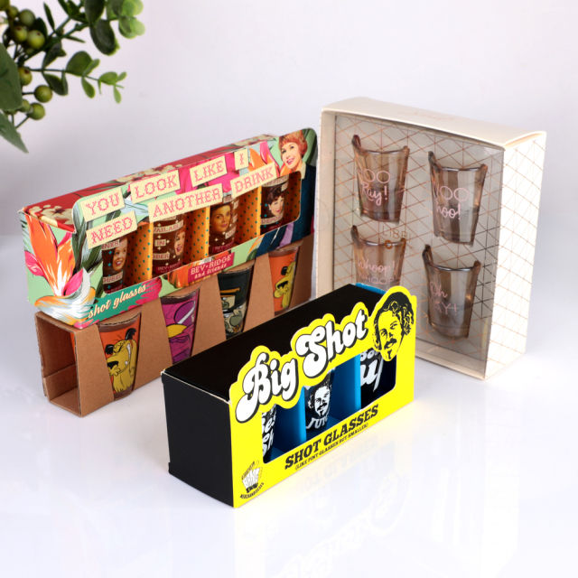 Wholesale Custom 1.5oz Shot Glass Set Retro Cartoon Elegant Print Tequila Vodka Cup Gift Box OEM Barware Bulk Factory,Оптовые поставки стеклянной посуды и производство индивидуальных свечных банок | Ruixin Glass,Wholesale Custom 1.5oz Shot Glass Set Retro Cartoon Elegant Print Tequila Vodka Cup Gift Box OEM Barware Bulk Factory