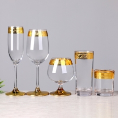 Heavy Bottom Greek Key Gold Rim Champagne Flutes Brandy Snifters Highball Rocks Whiskey Red Wine Drinking Glass,Fabricante de Artigos de Vidro por Atacado & Frascos para Velas Personalizados | Ruixin Glass,Heavy Bottom Greek Key Gold Rim Champagne Flutes Brandy Snifters Highball Rocks Whiskey Red Wine Drinking Glass